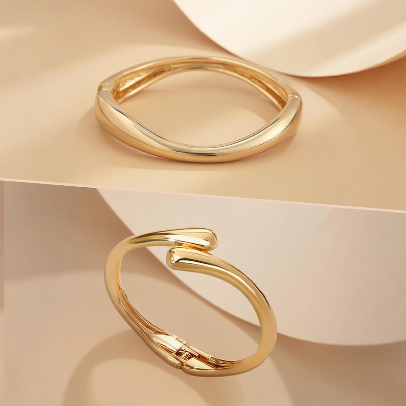 PEALICIOUS 2Pcs Chunky Bracelet for Women, Girls Gold Bangle Bracelet 7in Minimalist Silver Chunky Bangles Valentines Gifts, Trendy Gold Arm Cuff Upper Arm Band, Stack Bead Pearl Gift Summer Jewelry - Image 4